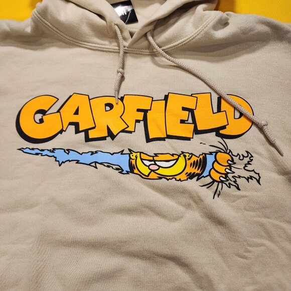 Garfield Nickelodeon Scratching Claws Hanging On Hoodie Sweatshirt Beige Size M - Picture 3 of 10